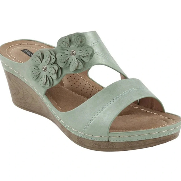 Good Choice Shoes - NWOB Good Choice Shoes Rita Mint Floral Faux Leather Wedge Sandals 6.5